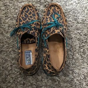 Arias cheetah and teal accents loafers